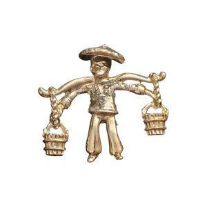 Mid century Vintage figural brooch depicting  Asian water carrier man